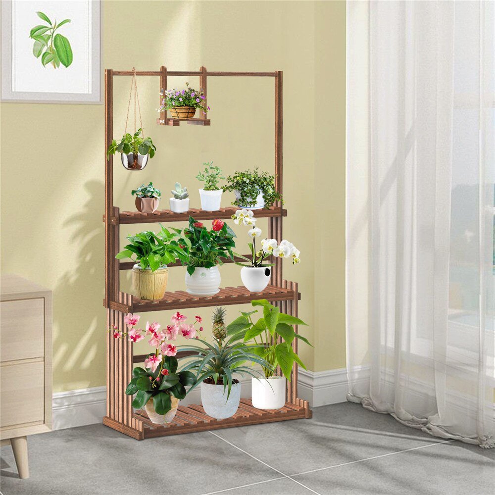 3-Tier Hanging Pine Wood Plant Stand - High Street Cottage