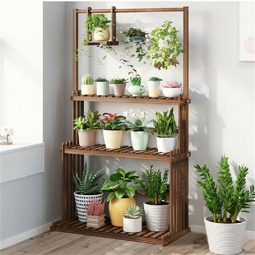 3-Tier Hanging Pine Wood Plant Stand - High Street Cottage