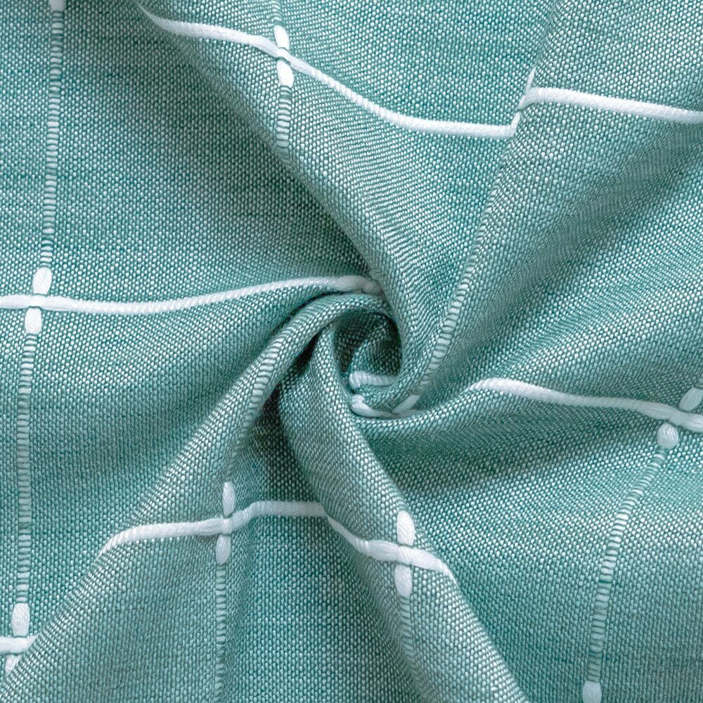 Aqua Stripes Linen Tablecloths with Tassel Detail - High Street Cottage