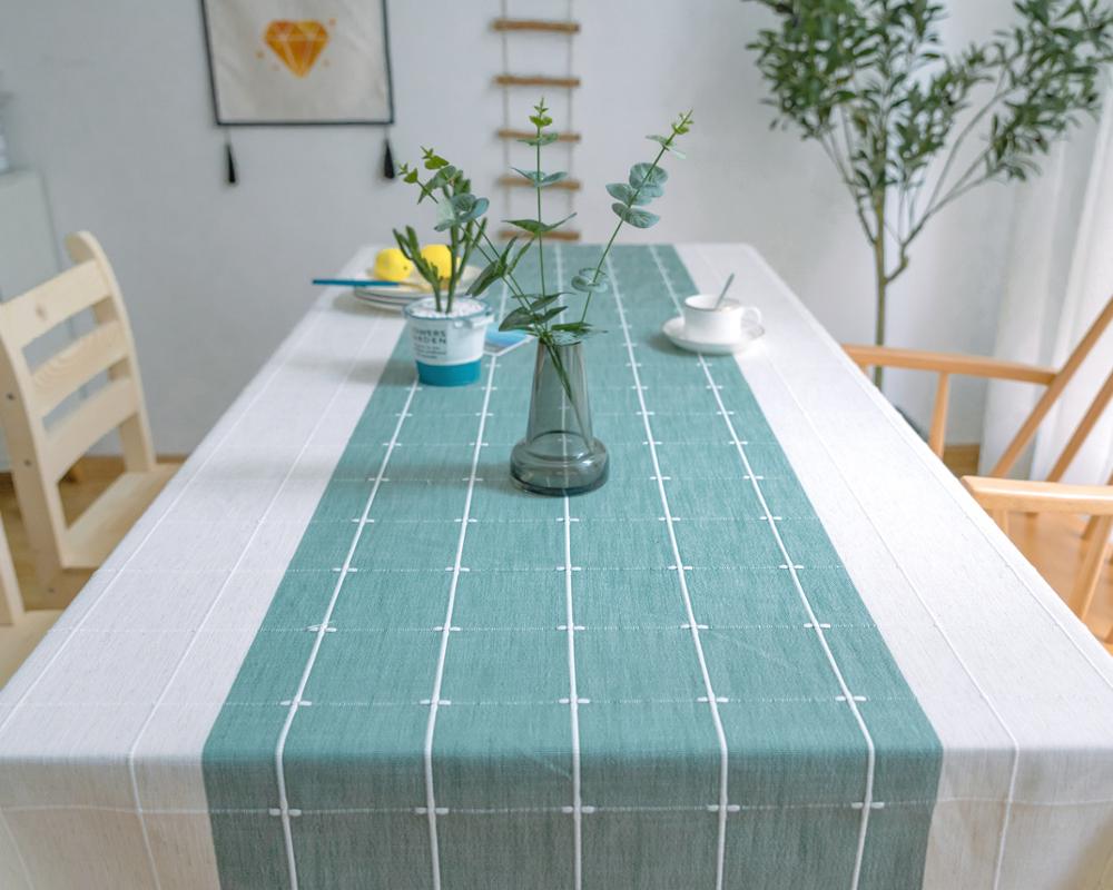 Aqua Stripes Linen Tablecloths with Tassel Detail - High Street Cottage