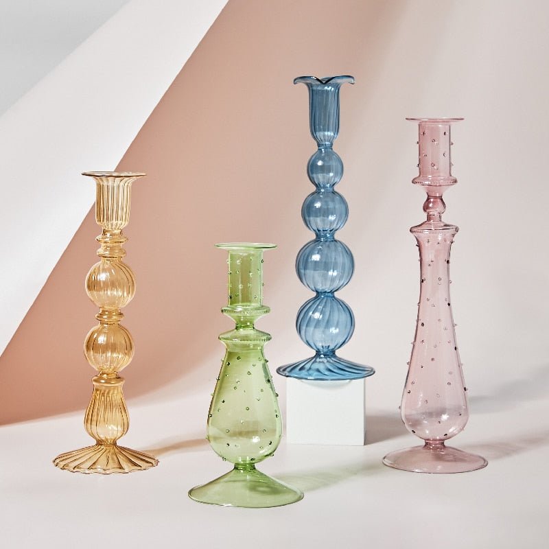 Artistic Glass Colored Taper Candle Holders - High Street Cottage