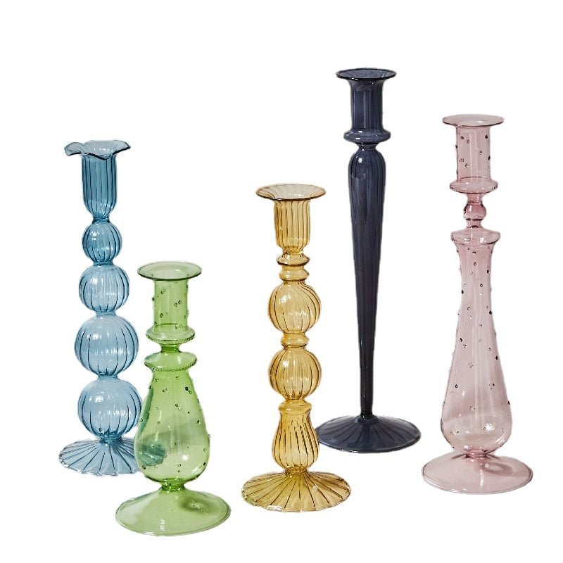 Artistic Glass Colored Taper Candle Holders - High Street Cottage