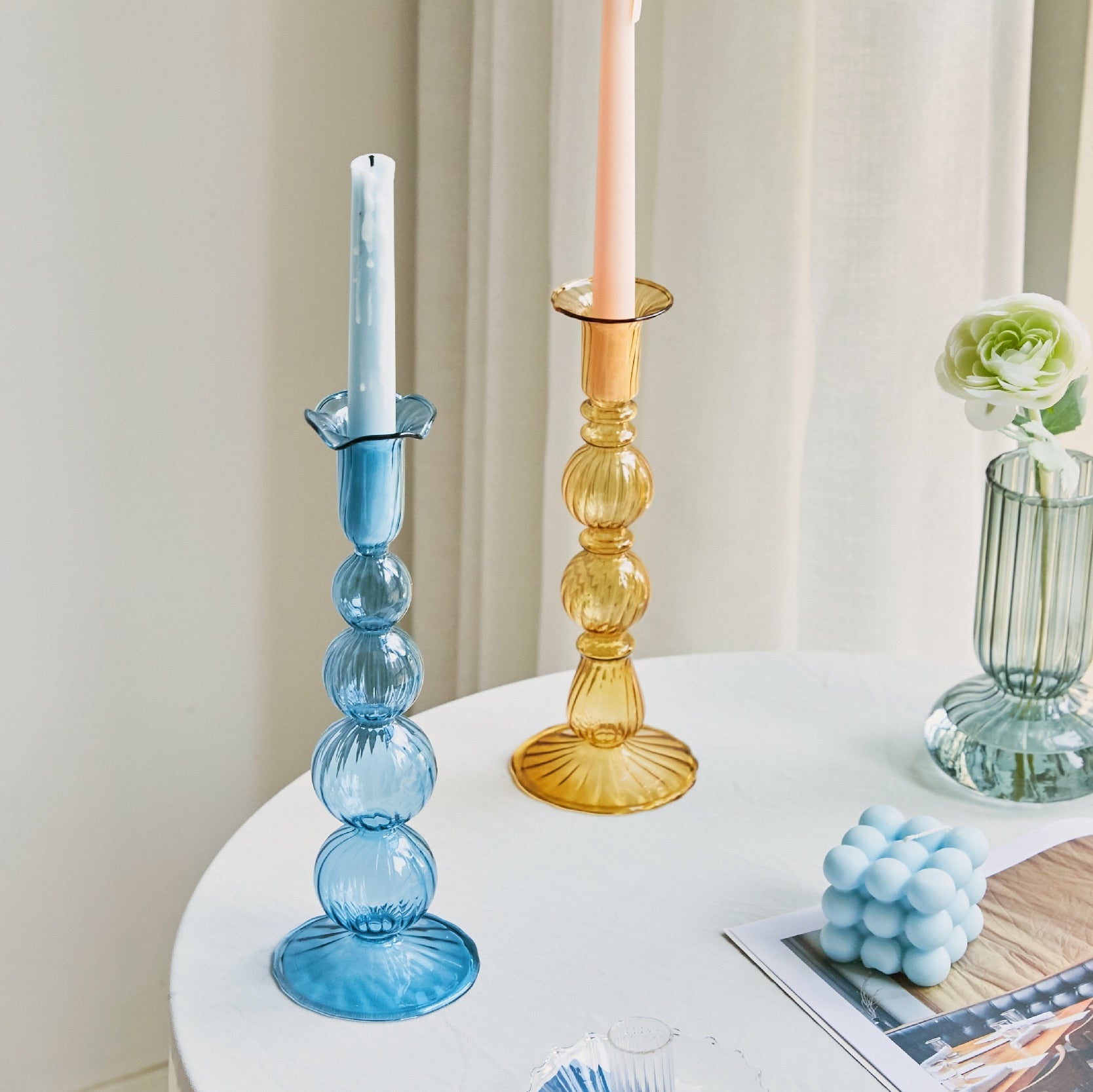 Artistic Glass Colored Taper Candle Holders - High Street Cottage