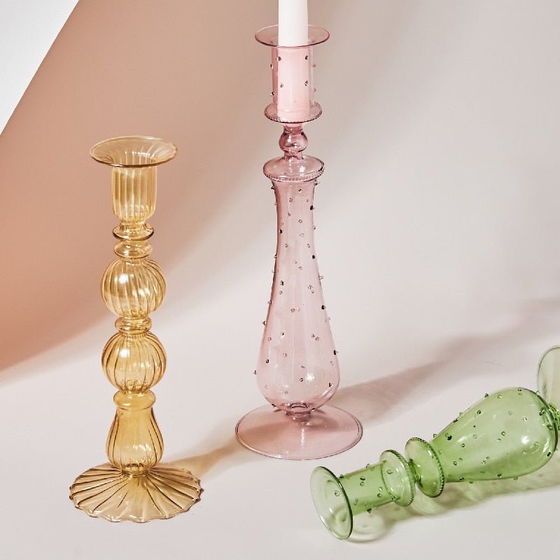 Artistic Glass Colored Taper Candle Holders - High Street Cottage