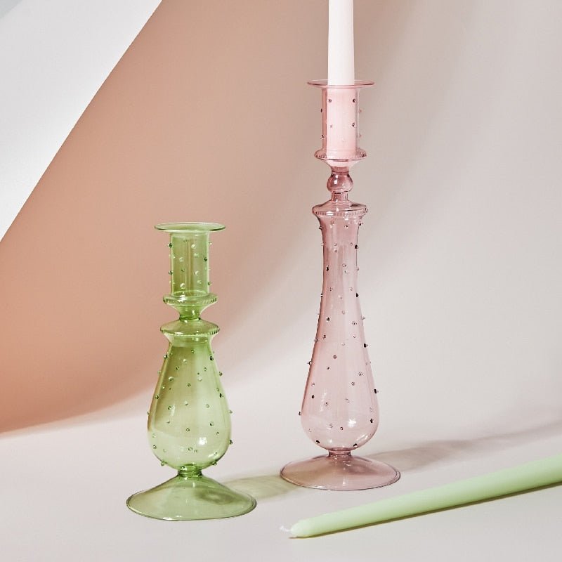 Artistic Glass Colored Taper Candle Holders - High Street Cottage