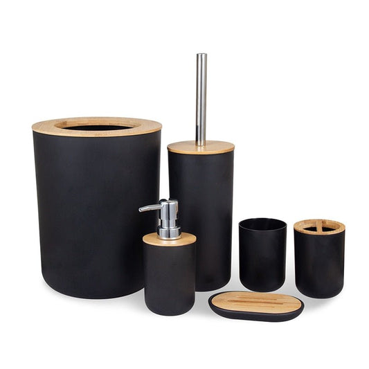 Bamboo Accent Bathroom Accessory Set - 6 Pieces - High Street Cottage