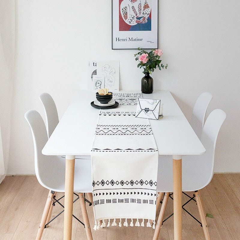 Black and White Boho Geometric Table Runner - High Street Cottage