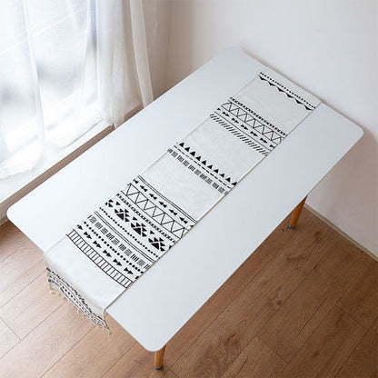 Black and White Boho Geometric Table Runner - High Street Cottage