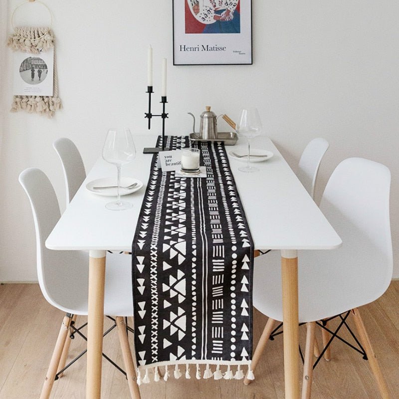 Black and White Boho Geometric Table Runner - High Street Cottage