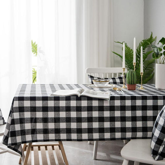 Black or Red Plaid Country Linen Tablecloth - High Street Cottage