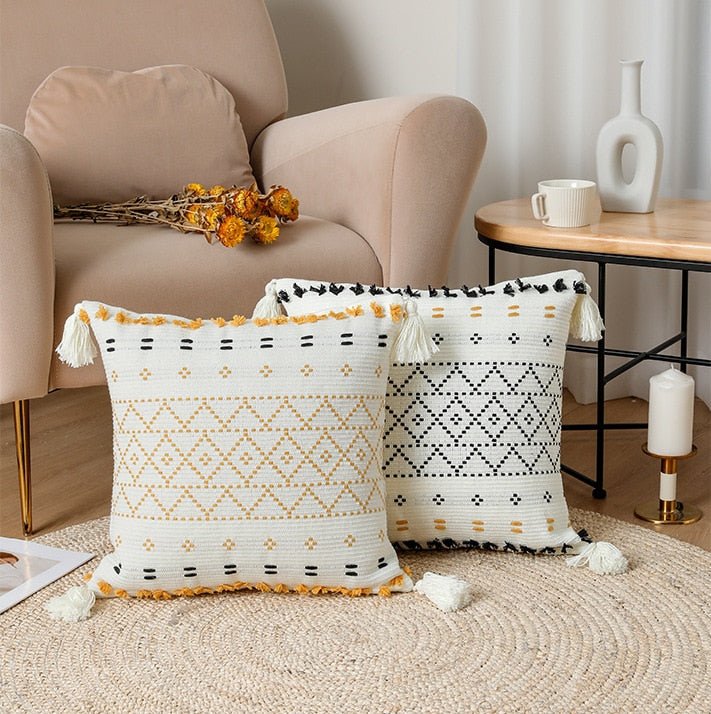 Boho Pillow Covers in Black and Mustard - High Street Cottage