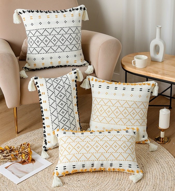 Boho Pillow Covers in Black and Mustard - High Street Cottage