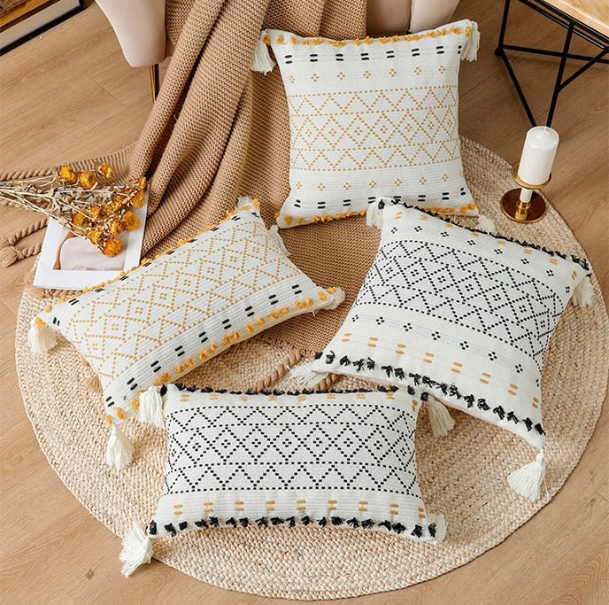 Boho Pillow Covers in Black and Mustard - High Street Cottage