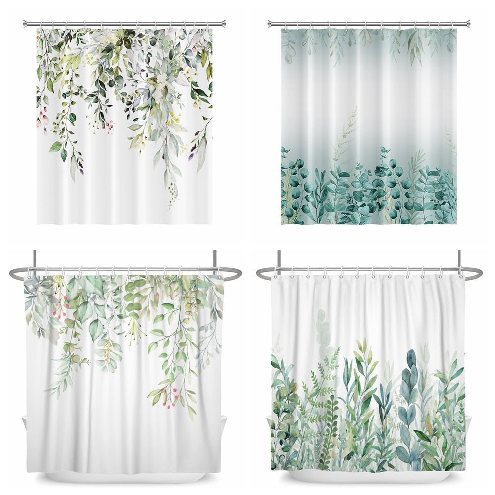 Botanical Shower Curtains with Hooks - Greens and Blues - High Street Cottage