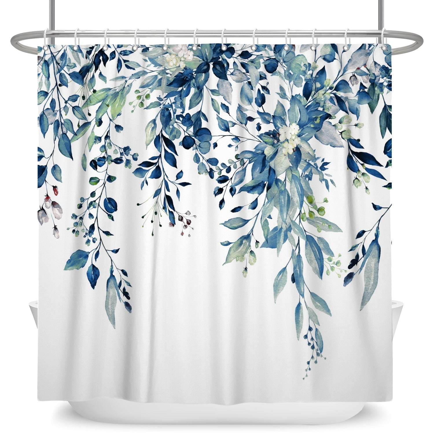 Botanical Shower Curtains with Hooks - Greens and Blues - High Street Cottage