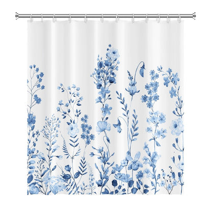 Botanical Shower Curtains with Hooks - Greens and Blues - High Street Cottage