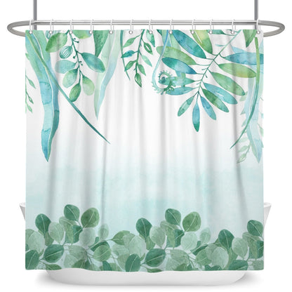 Botanical Shower Curtains with Hooks - Greens and Blues - High Street Cottage