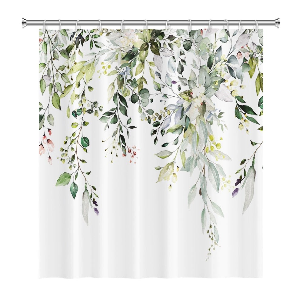 Botanical Shower Curtains with Hooks - Greens and Blues - High Street Cottage