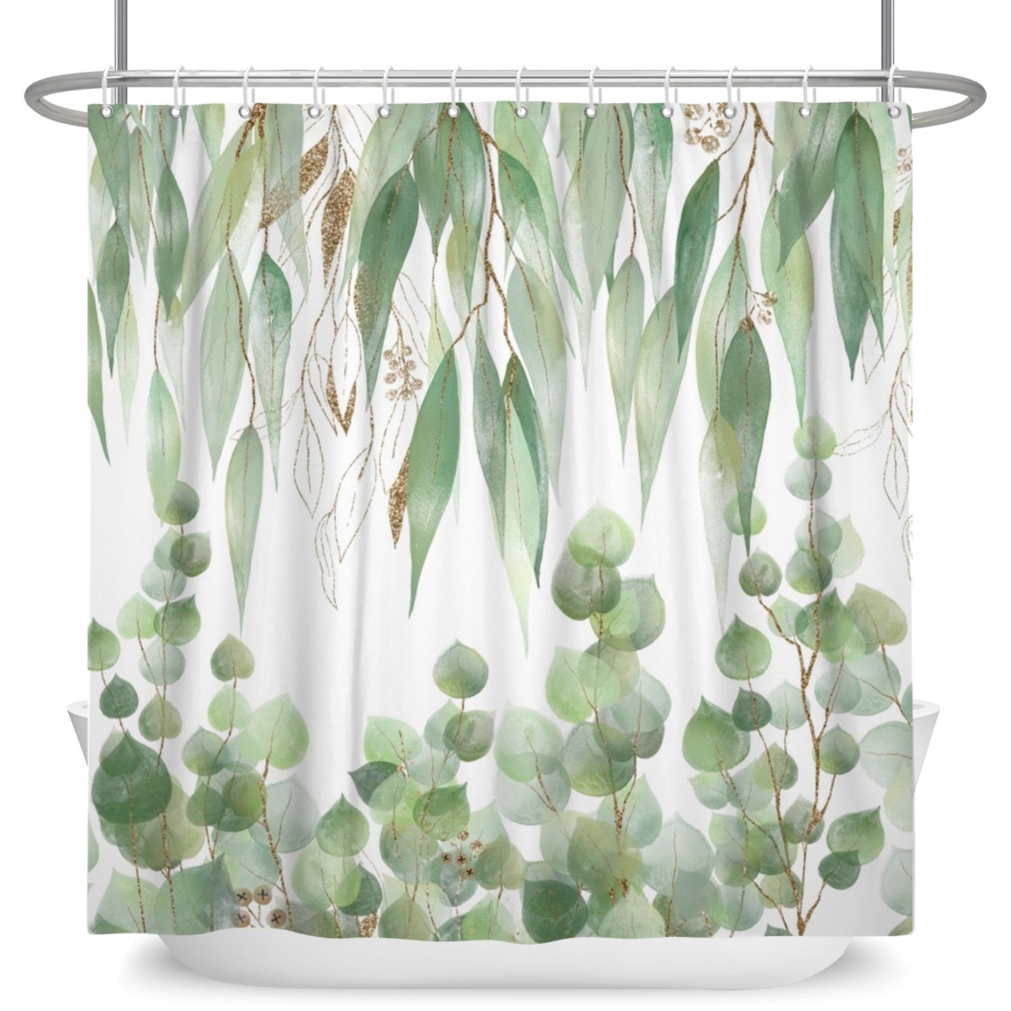 Botanical Shower Curtains with Hooks - Greens and Blues - High Street Cottage