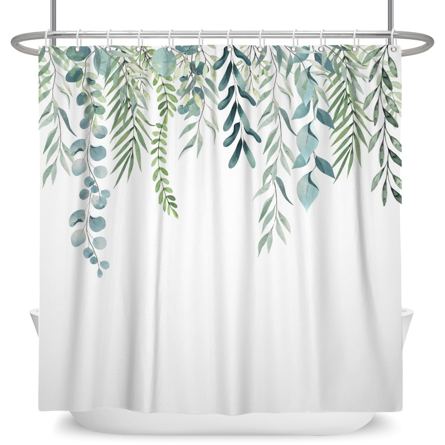 Botanical Shower Curtains with Hooks - Greens and Blues - High Street Cottage