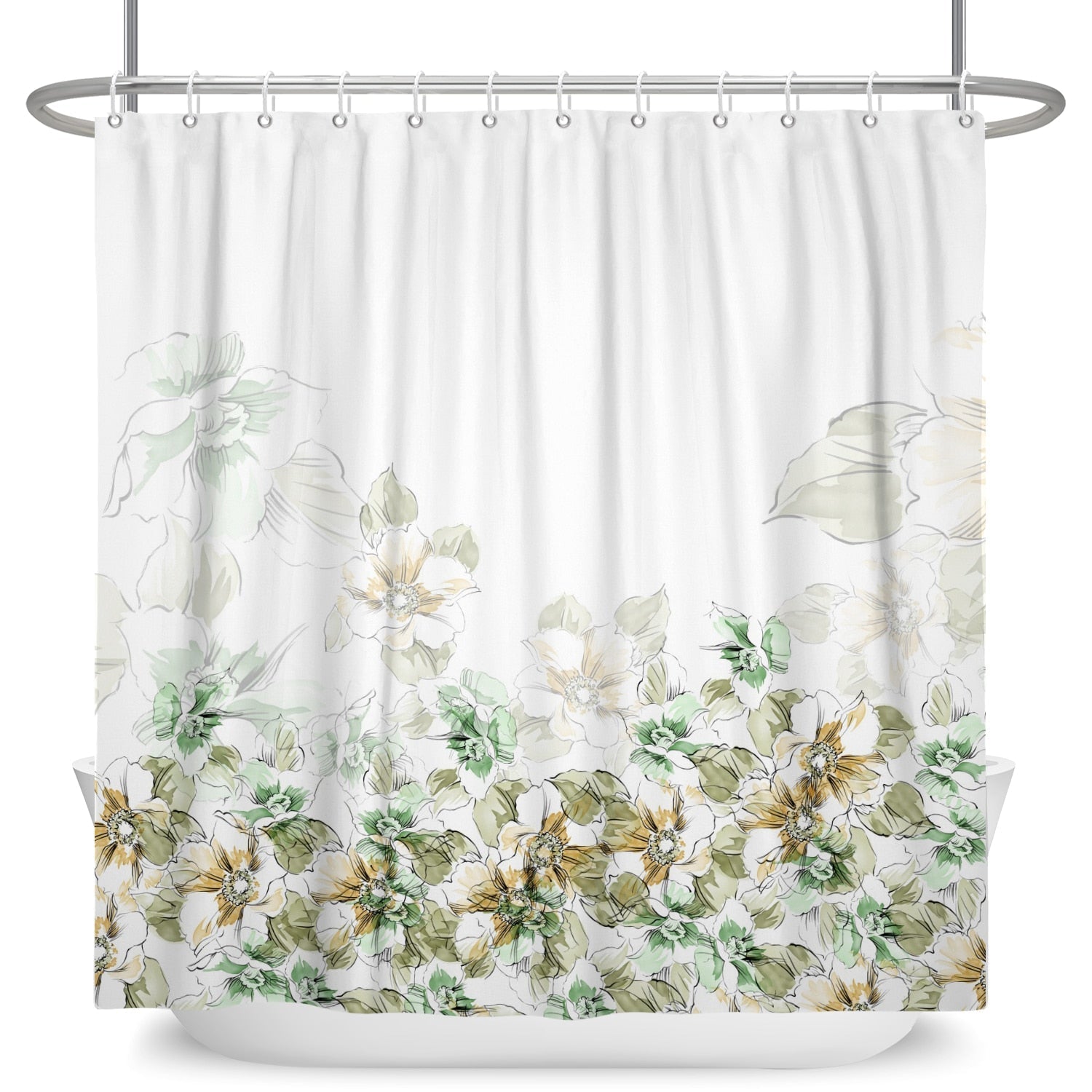 Botanical Shower Curtains with Hooks - Greens and Blues - High Street Cottage