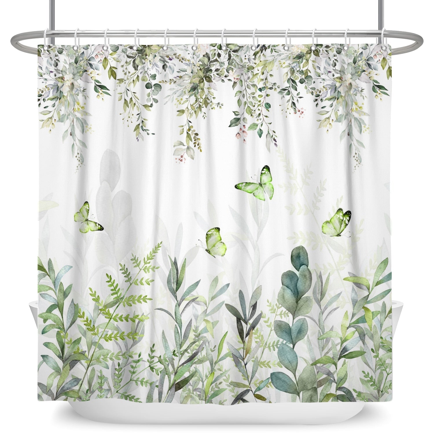 Botanical Shower Curtains with Hooks - Greens and Blues - High Street Cottage