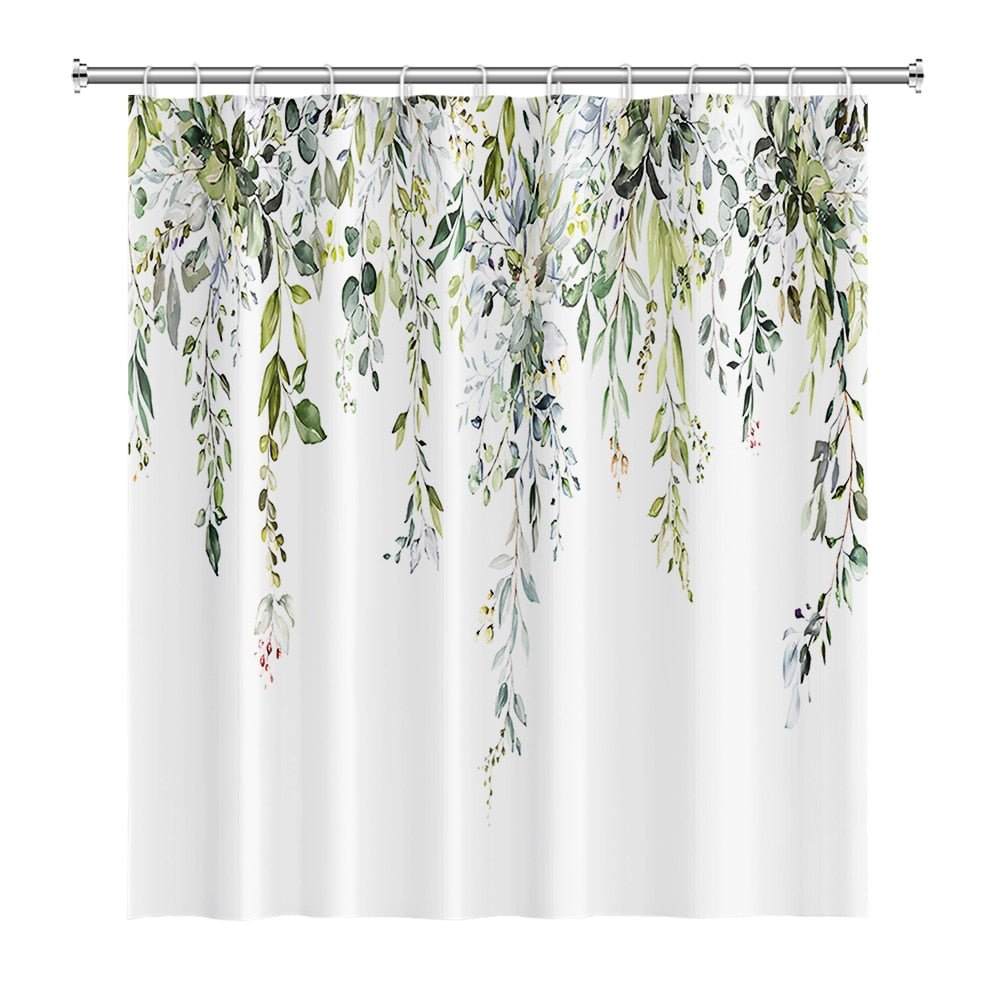 Botanical Shower Curtains with Hooks - Greens and Blues - High Street Cottage