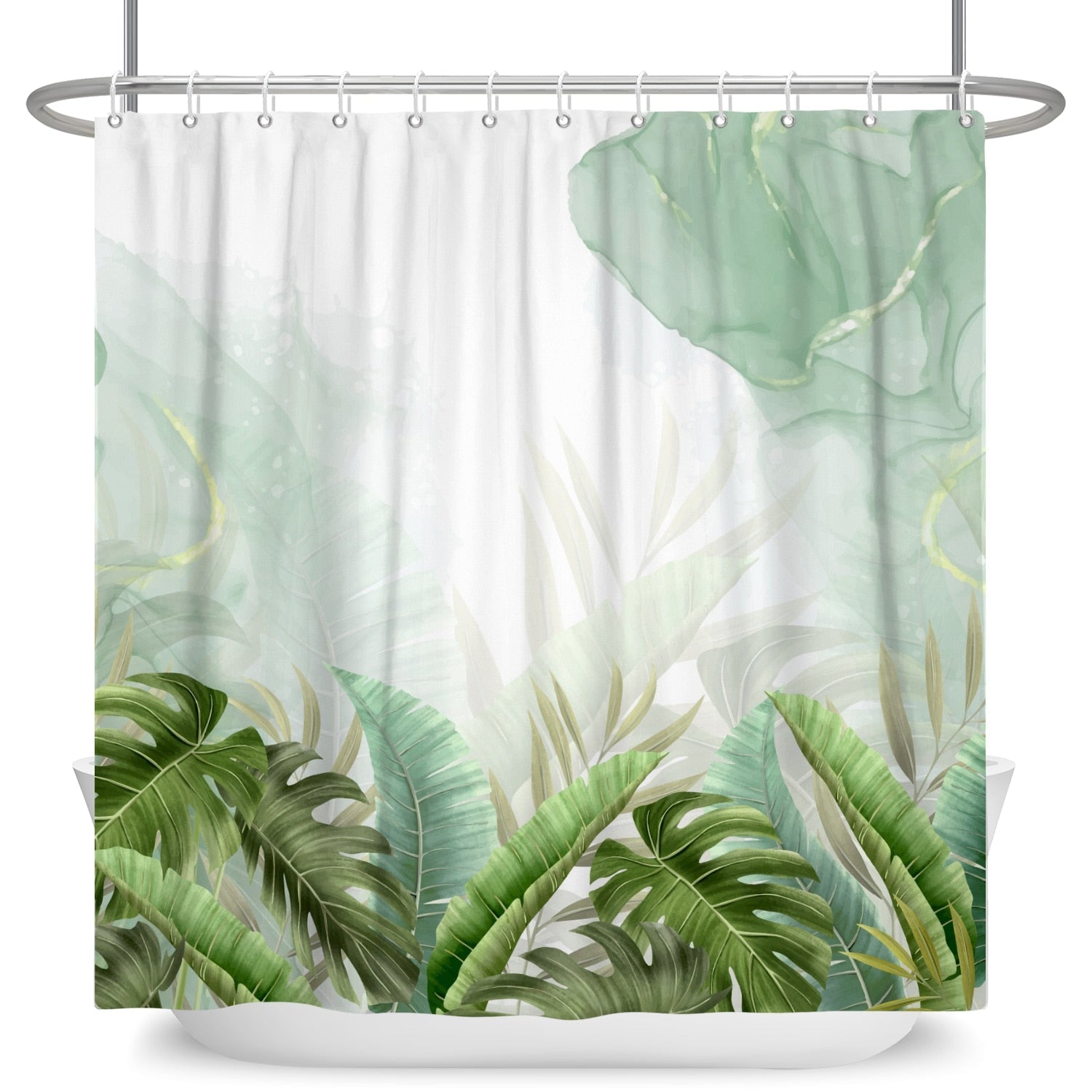 Botanical Shower Curtains with Hooks - Greens and Blues - High Street Cottage