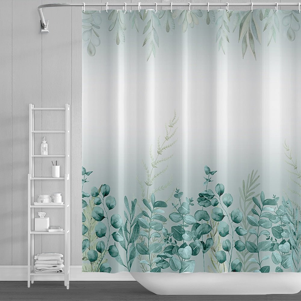 Botanical Shower Curtains with Hooks - Greens and Blues - High Street Cottage