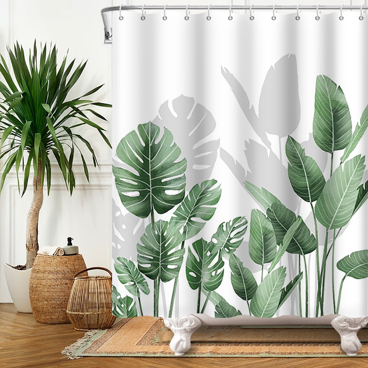 Botanical Shower Curtains with Hooks - Greens and Blues - High Street Cottage