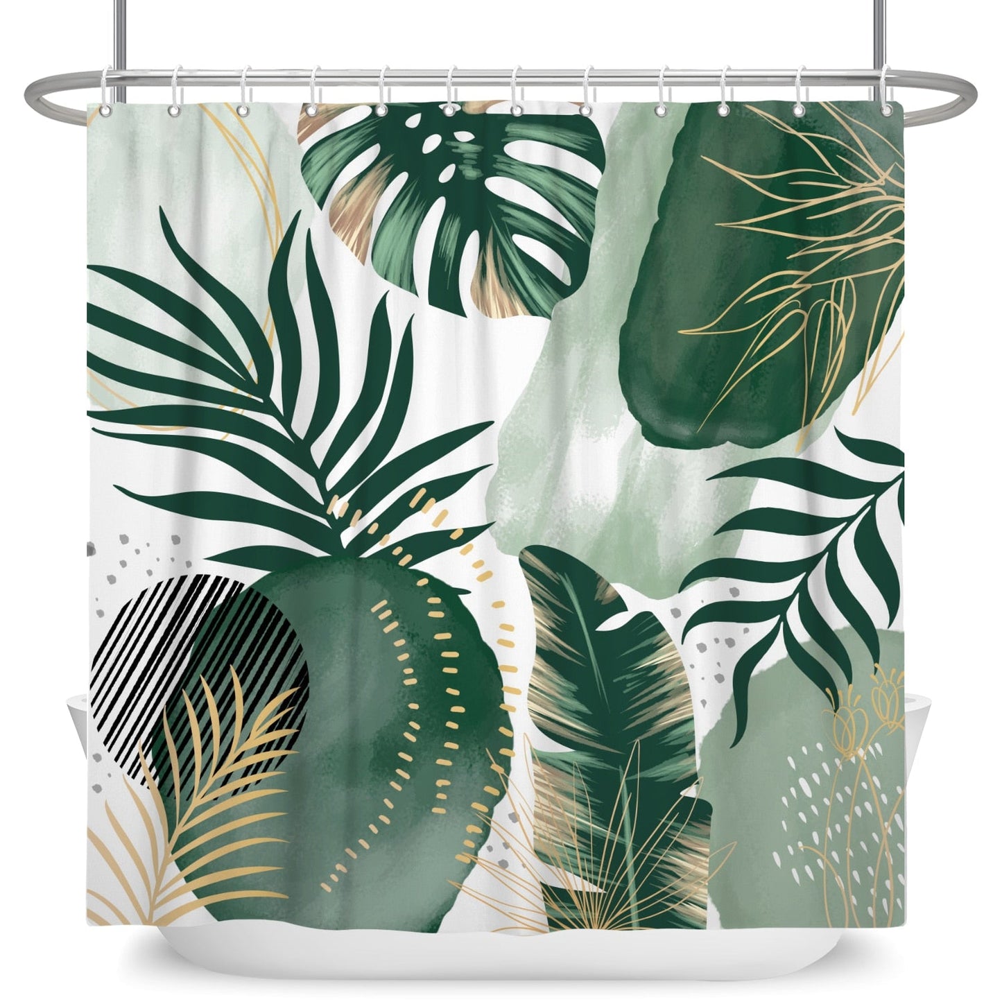 Botanical Shower Curtains with Hooks - Greens and Blues - High Street Cottage