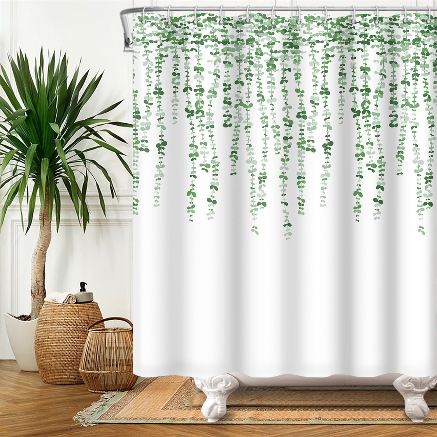 Botanical Shower Curtains with Hooks - Greens and Blues - High Street Cottage