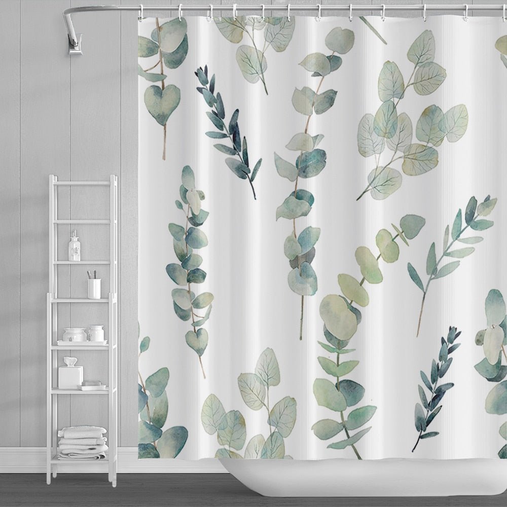 Botanical Shower Curtains with Hooks - Greens and Blues - High Street Cottage