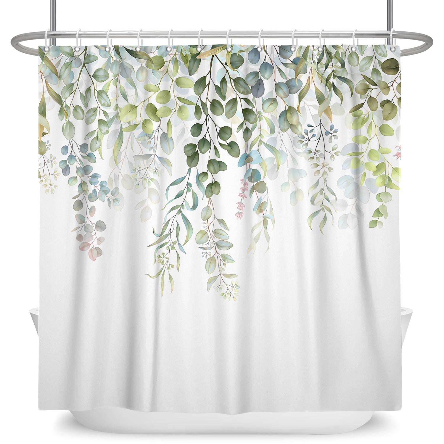 Botanical Shower Curtains with Hooks - Greens and Blues - High Street Cottage