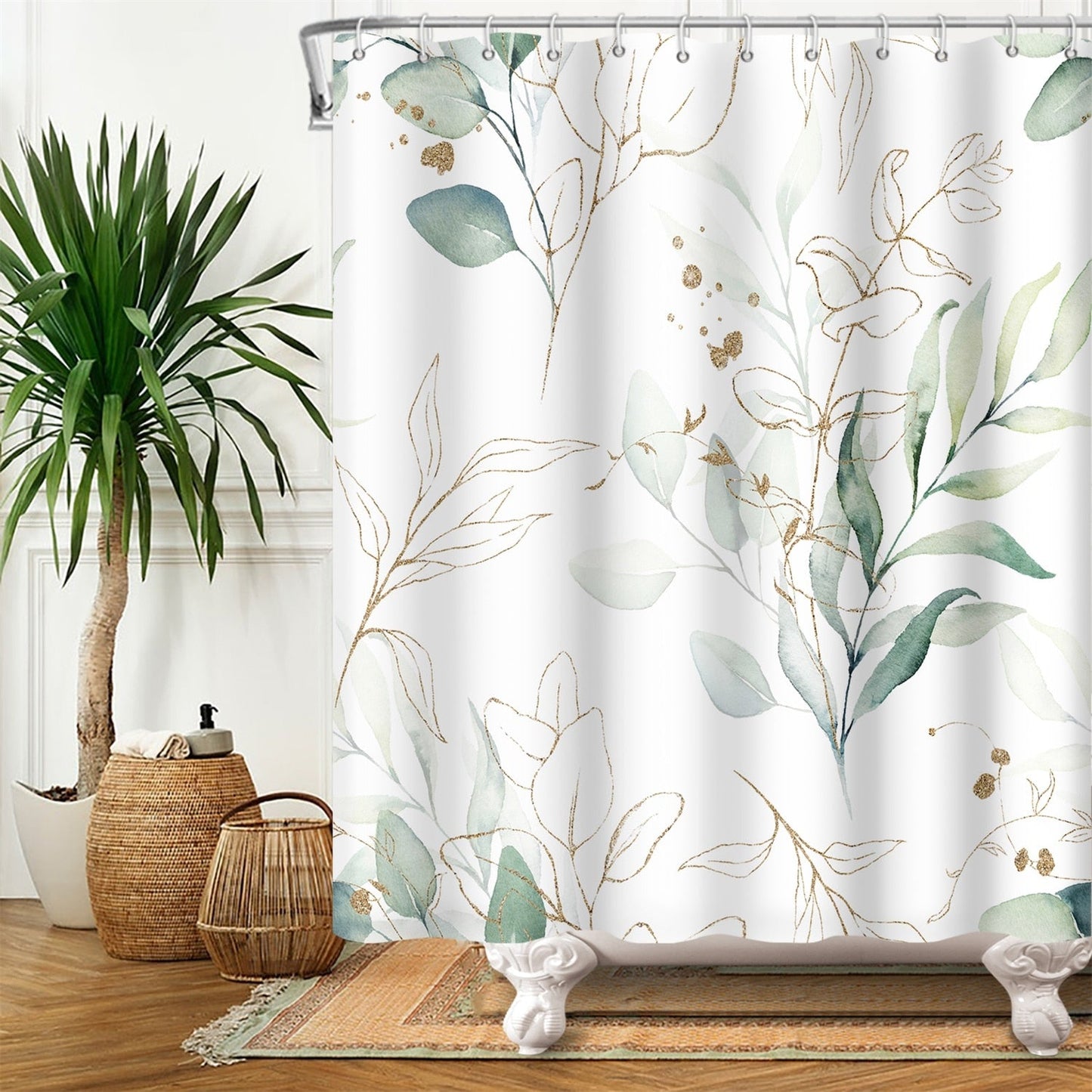 Botanical Shower Curtains with Hooks - Greens and Blues - High Street Cottage