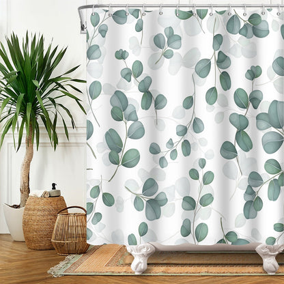 Botanical Shower Curtains with Hooks - Greens and Blues - High Street Cottage