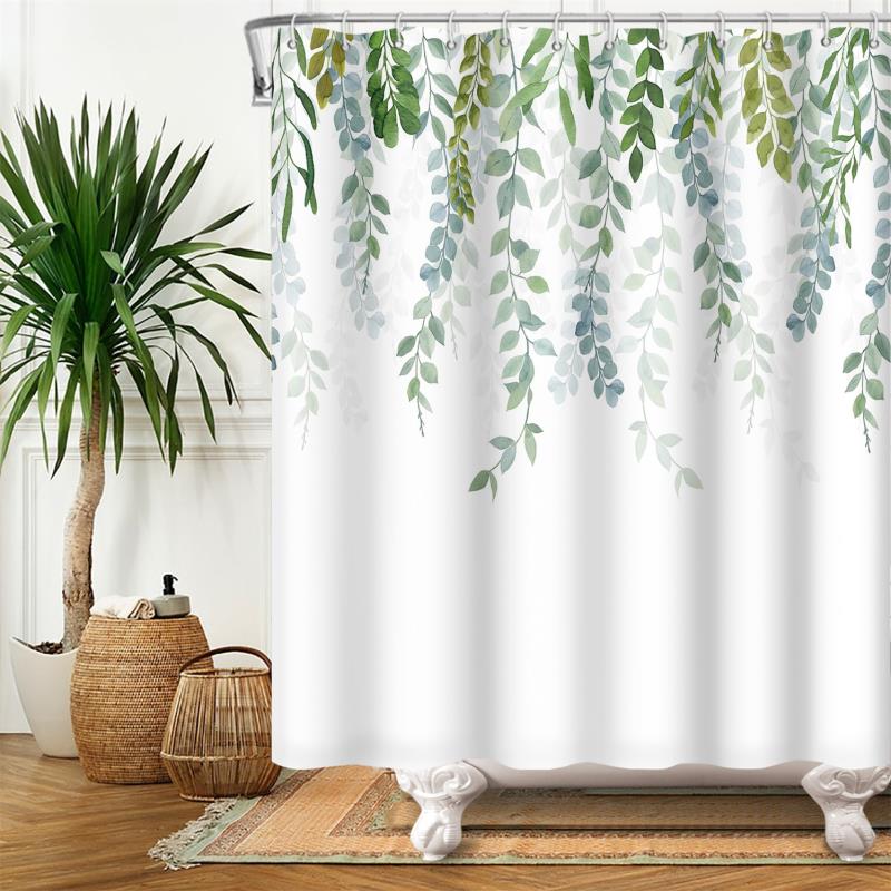 Botanical Shower Curtains with Hooks - Greens and Blues - High Street Cottage