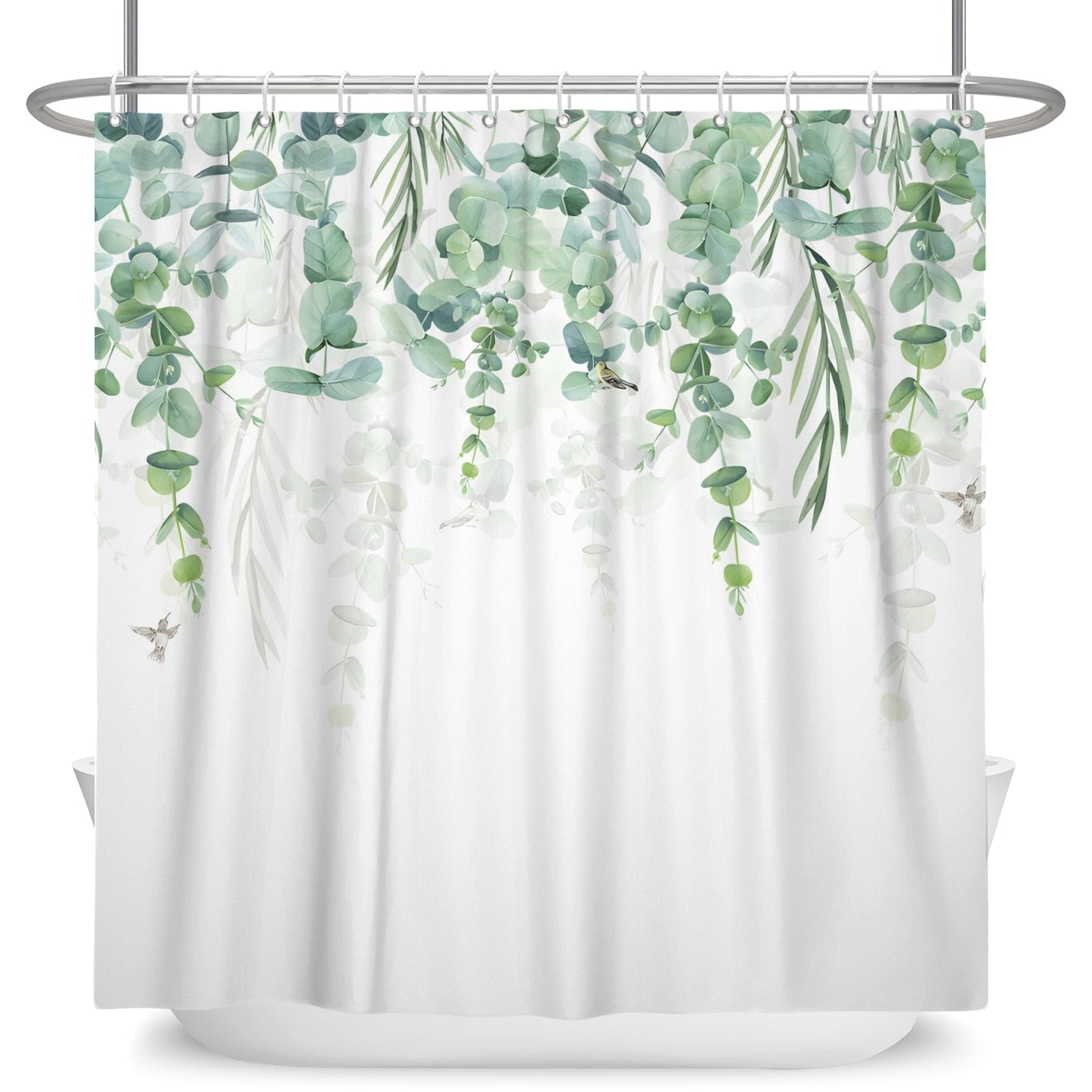 Botanical Shower Curtains with Hooks - Greens and Blues - High Street Cottage