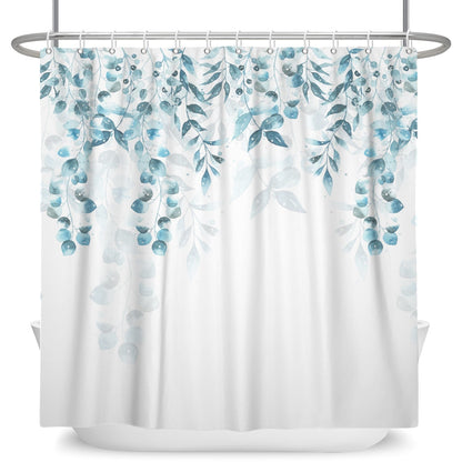 Botanical Shower Curtains with Hooks - Greens and Blues - High Street Cottage