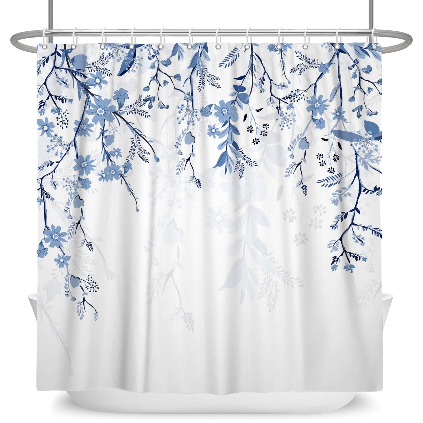 Botanical Shower Curtains with Hooks - Greens and Blues - High Street Cottage