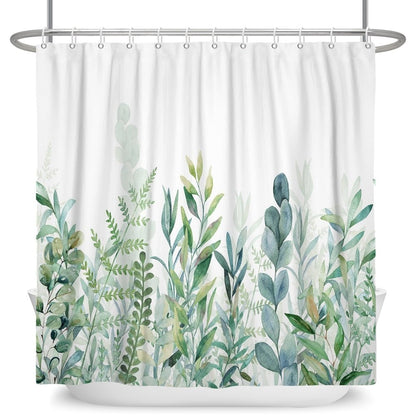 Botanical Shower Curtains with Hooks - Greens and Blues - High Street Cottage