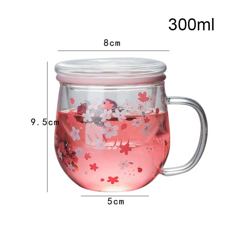 Cherry Blossom Glass Teacup with Infuser and Lid - High Street Cottage