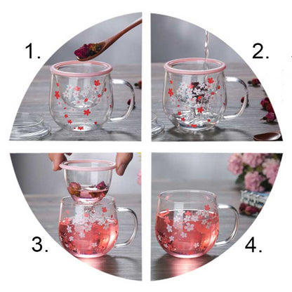 Cherry Blossom Glass Teacup with Infuser and Lid - High Street Cottage