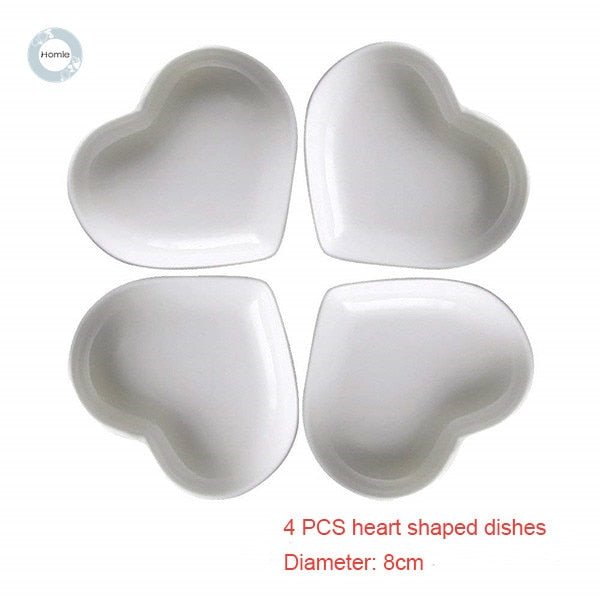 Cute Heart Shaped Snack or Trinket Dish - 4 Piece Set - High Street Cottage