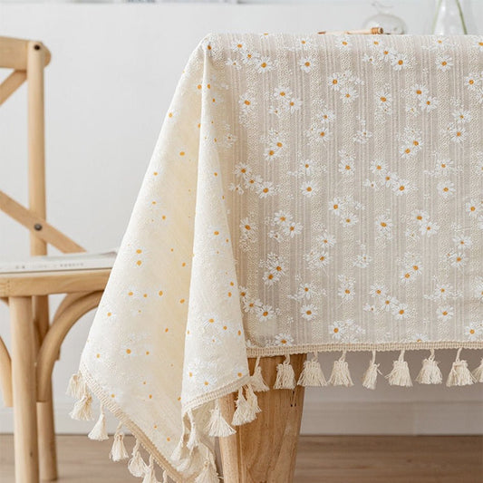 Embroidered Daisy Cotton Tablecloths - High Street Cottage