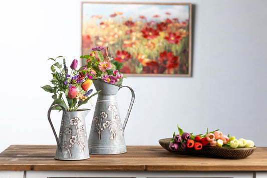 Floral Embossed Metal Pitchers - High Street Cottage