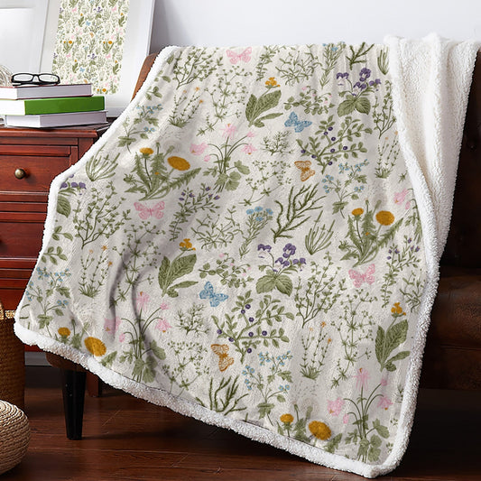 Fuzzy Throw Blanket with Herbal Print - High Street Cottage