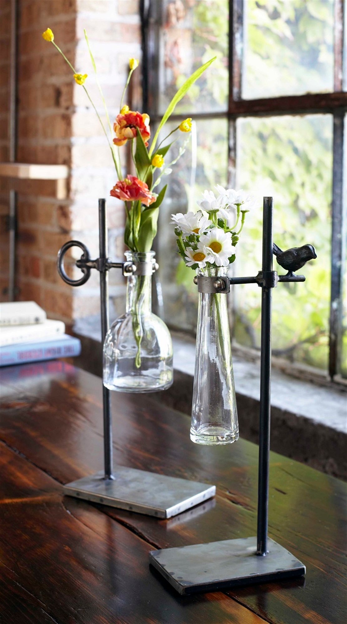 Glass Bud Vases with Metal Stands - High Street Cottage