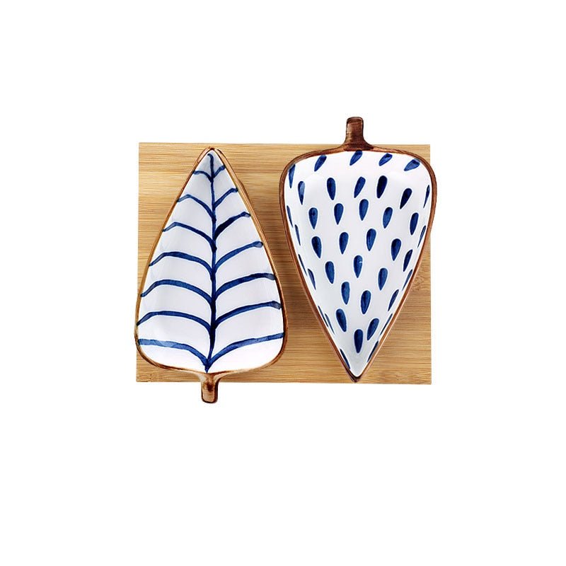 Hand Painted Ceramic Leaf Dishes With Wooden Tray - High Street Cottage