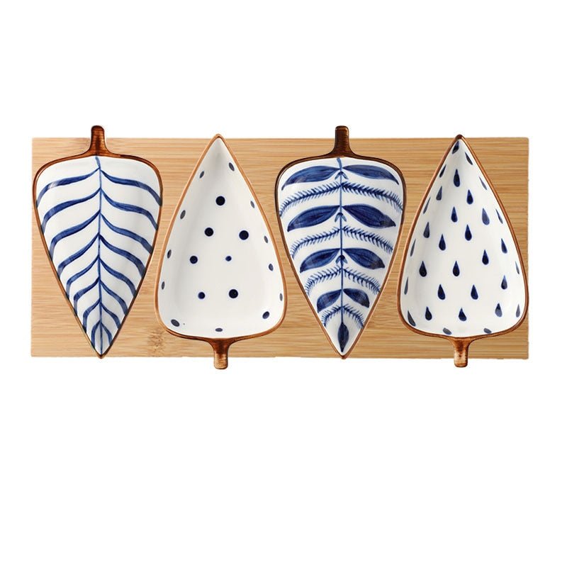 Hand Painted Ceramic Leaf Dishes With Wooden Tray - High Street Cottage